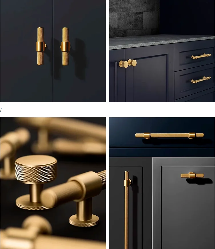 New Nordic Simplicity style knurled brass handle wardrobe door kitchen cabinet knob knurled handles & knobs