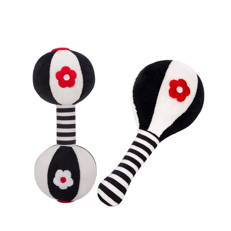 Sensory Toys for baby Newborn Black and White Toy Sof Handing Rattles Shaker Set Toddler Maracas Dumbbells Built in Bell Plush