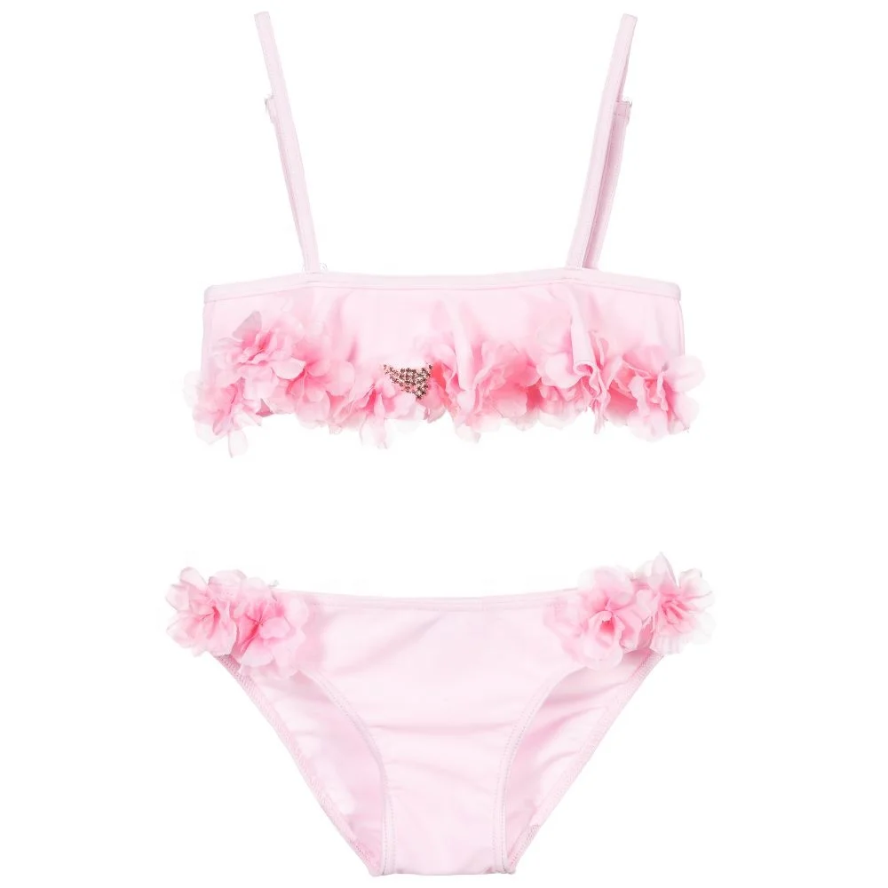 Clasp fastening top Adjustable straps elasticated waist Girls flowers bikini children swimwear kids girls