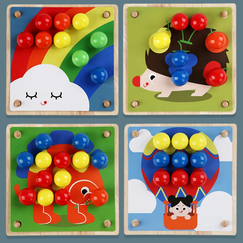 Factory wholesale Baby Wood Rainbow Mushroom Nails Pegboard Game Other Educational Drawing Toys For Kids