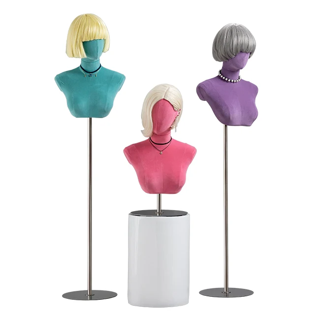 Colorful head mannequin hat wig display rack clothing store window display prop Jewelry necklace model stainless steel rack