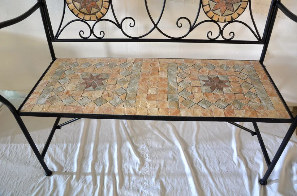 metal furniture mosaic art top heavy park garden seating Outdoor Bench