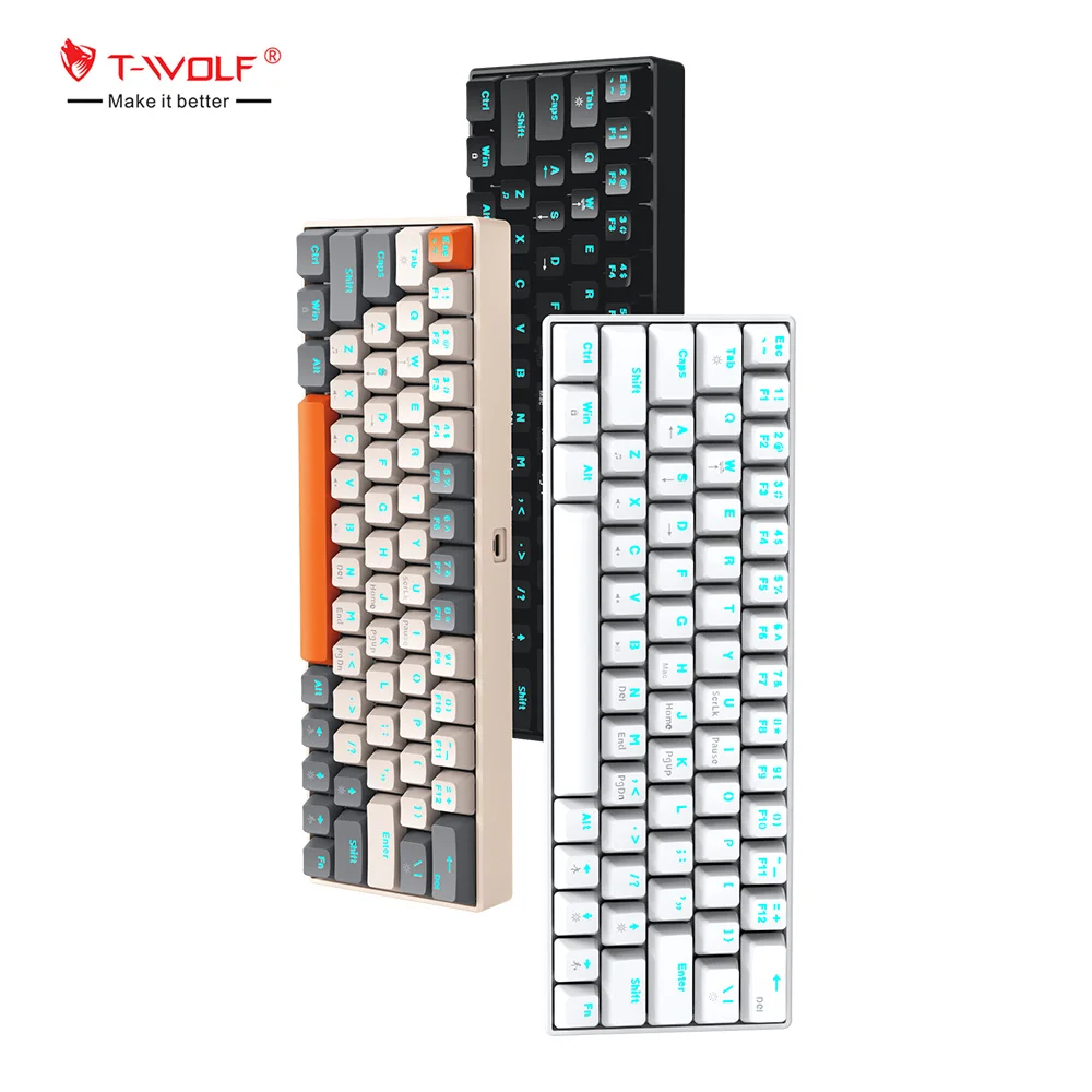 T-WOLF T60 mechanical keyboard blue switch LED RGB Backlit wired usb e-sport keyboard hotswappable mixed color keyboard