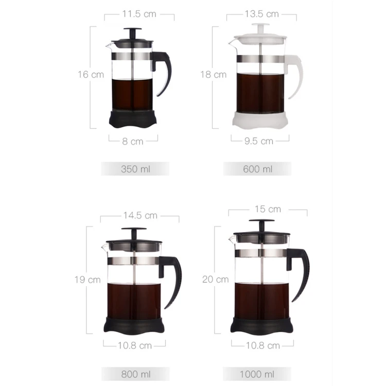 Hensin Stainless Steel Filter Tea Hand Brewed Coffee Pot Plastic Heat Resistant High Borosilicate French Press Pot For Coffee