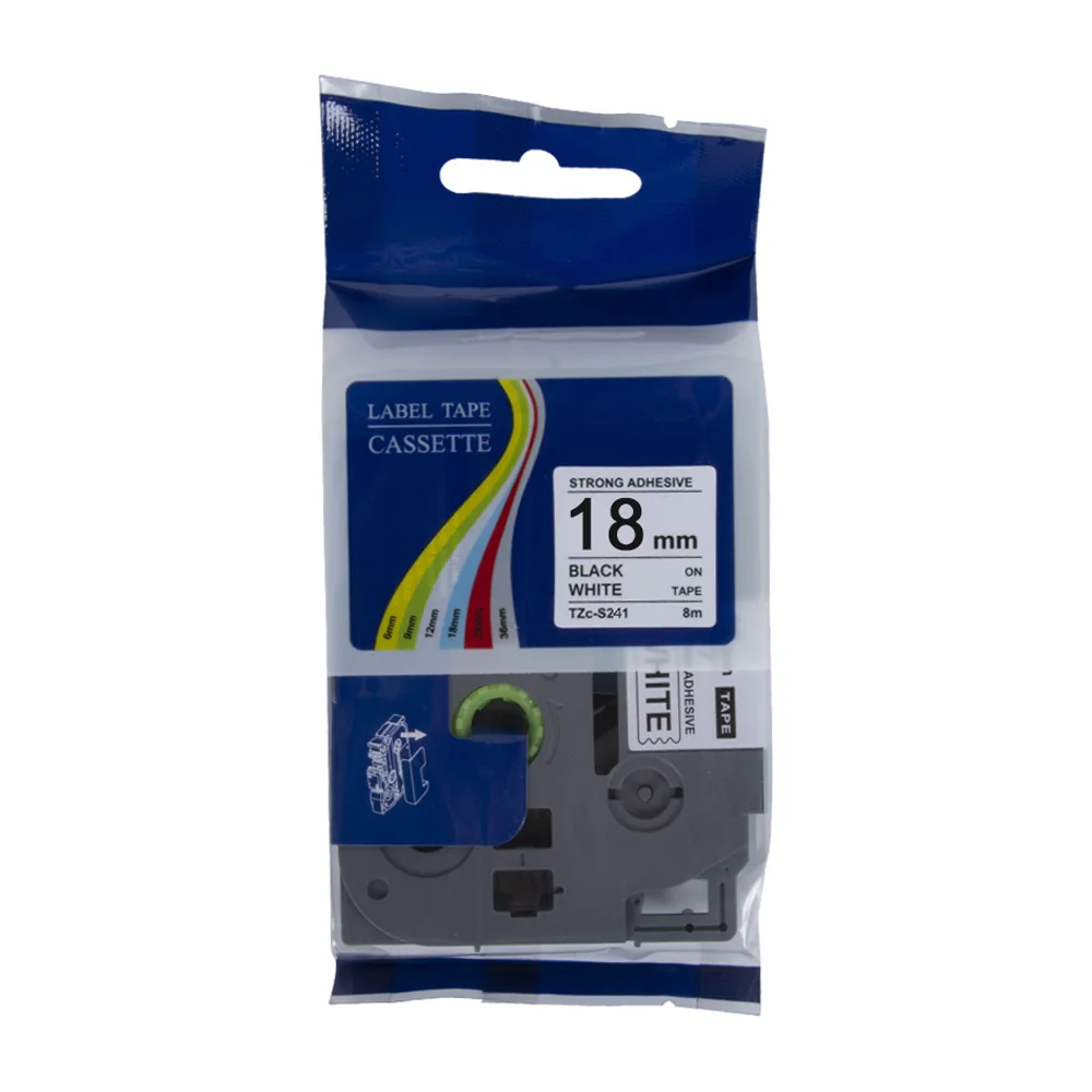 Weemay Black on White 18mm Laminated Strong Adhesive Label Tape  Compatible Tze-s241 Tzes241 Printer Ribbon for Brother Printer