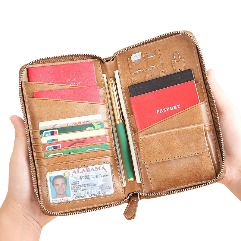 2024 Top Brand Passport Holder for Travel RFID Leather Passport Wallet Men Large Capacity Passport Case with Zipper