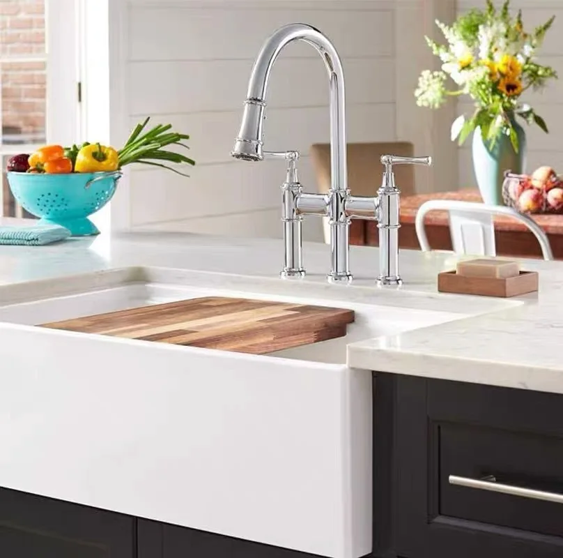 Newest Product Single Bowl White Farmhouse Apron Ceramic American Butlers Kitchen Sink