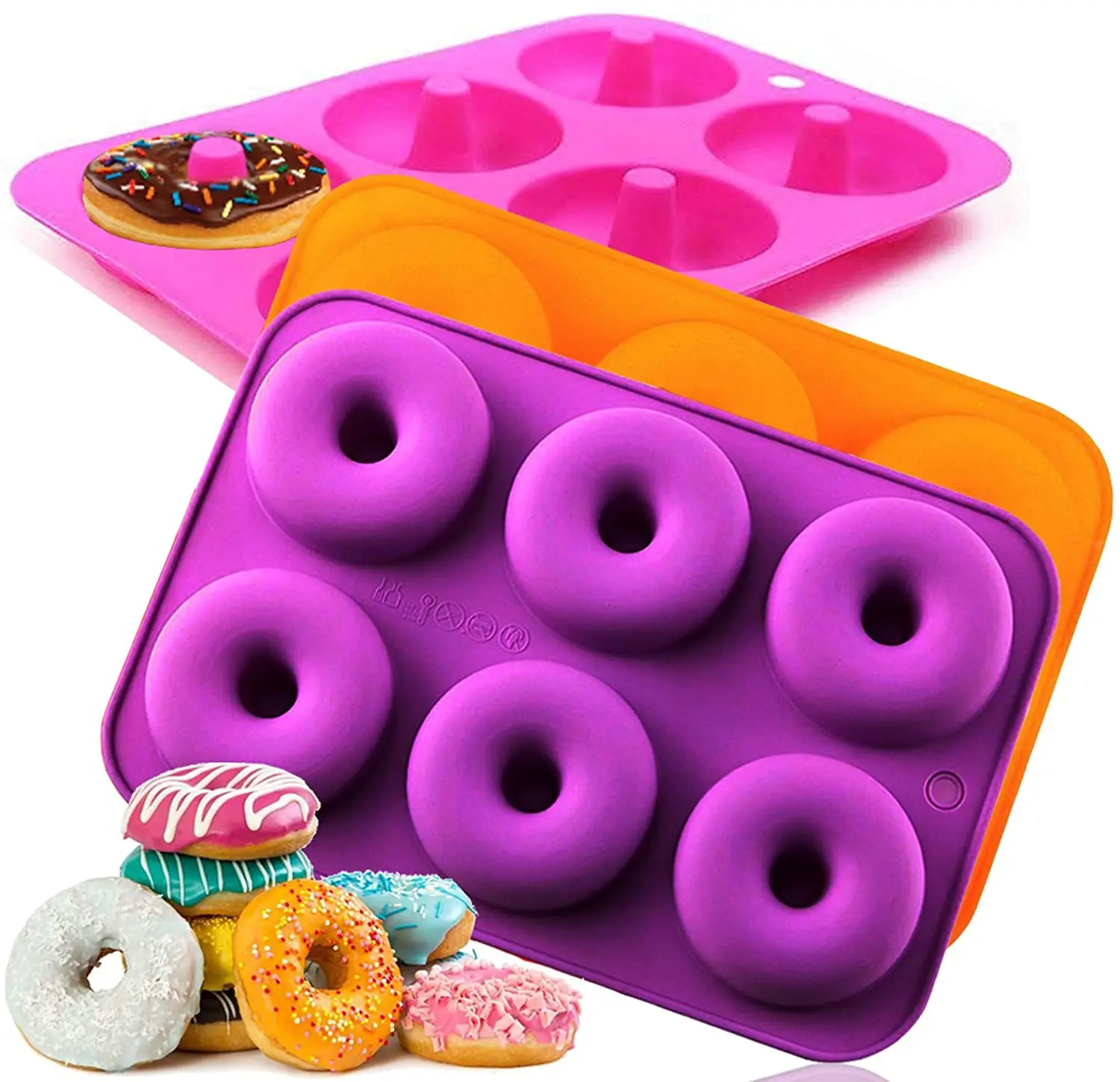 2-Pack Silicone Donut Baking Pan of 100% Nonstick 6-Cavity Doughnut Makes Perfect 3 Inch