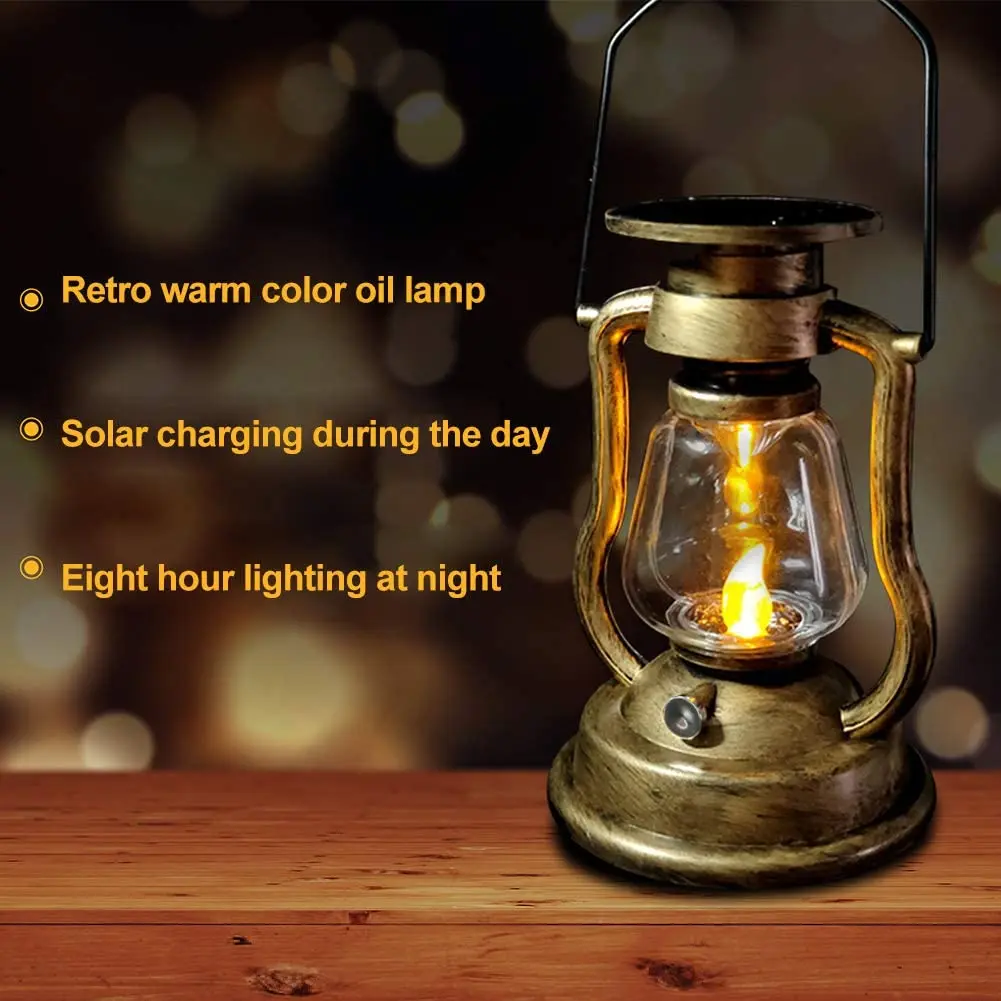 Outdoor Hanging Solar Lantern Solar Kerosene Lamp Retro Oil Lamp Solar for Decor Tree Pavilion Lawn Porch  Camping Lantern