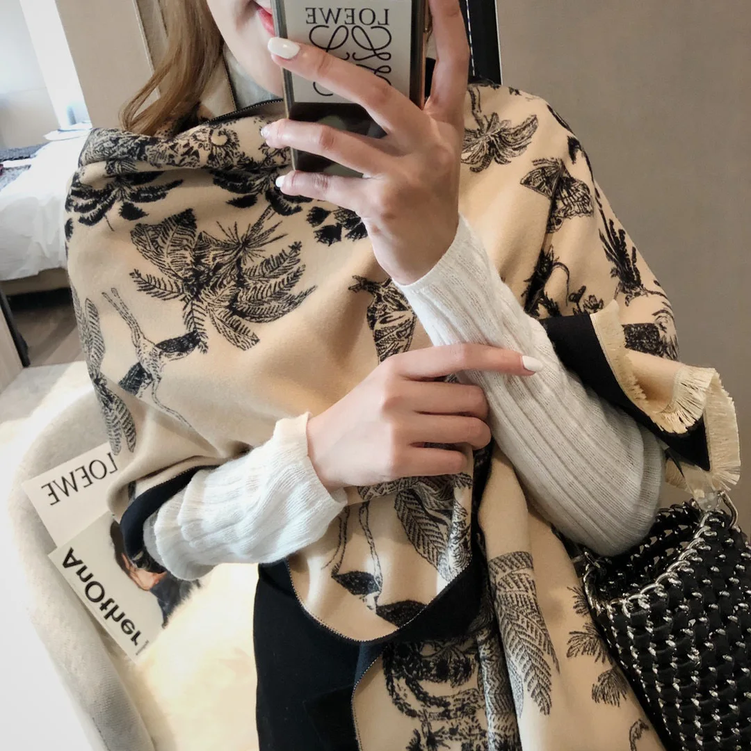 2020 супер модный GG двухсторонний кашемировый женский шарф из пашмины