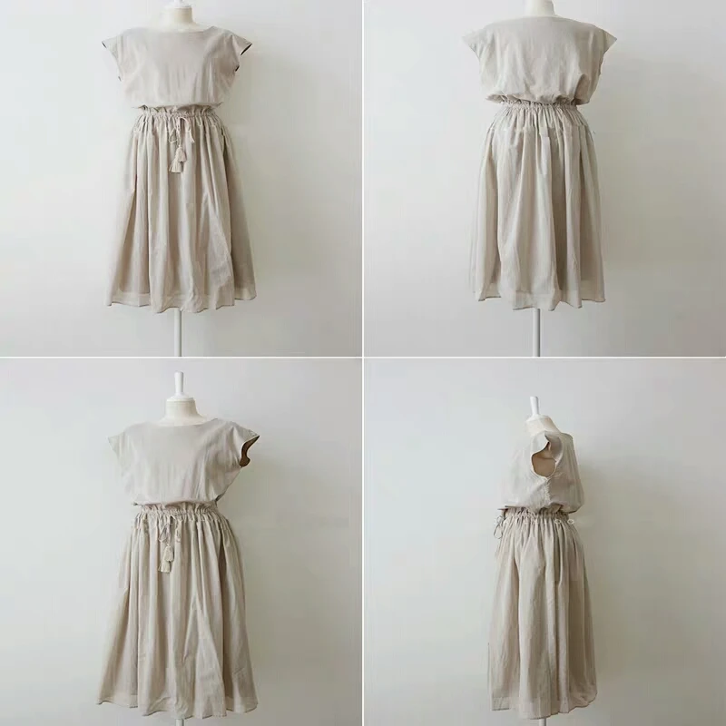 Short Sleeve O Neck Retro Clothes Long Maxi Women  Linen Dress Summer Hot Sale Natural Linen Solid Color