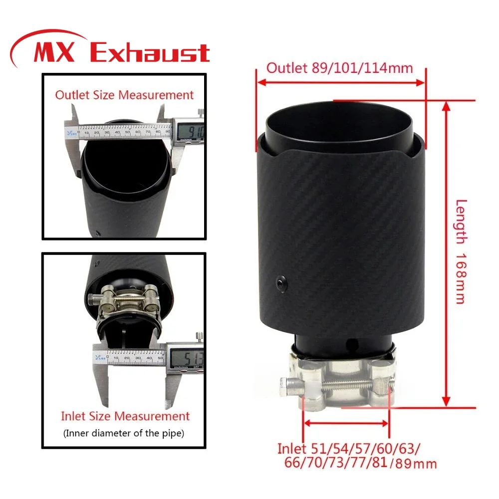 UniversalExhaust Tips Muffler Tip Customized Logo Straight Pipe Glossy Black Carbon Fiber