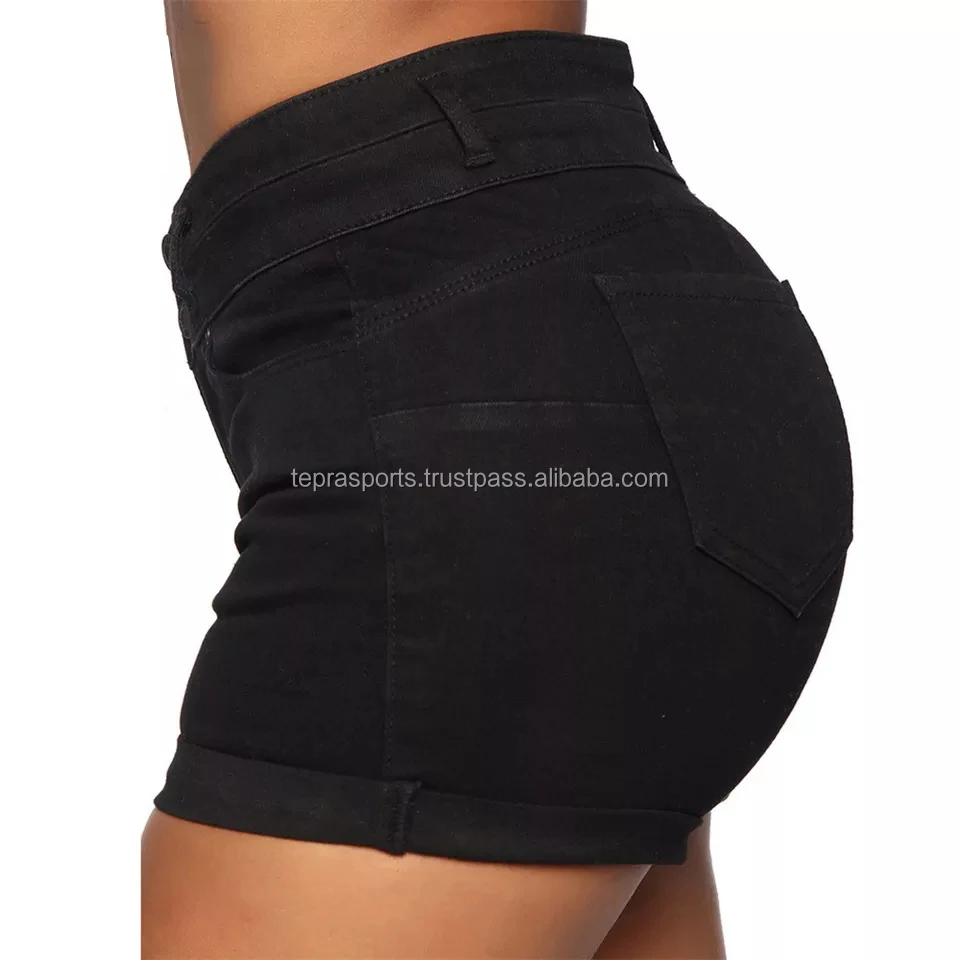 Black White Skinny Curly Jean Shorts Women High Waist Summer 2022 With Pockets Button Up Female Bodycon Sexy Denim Shorts