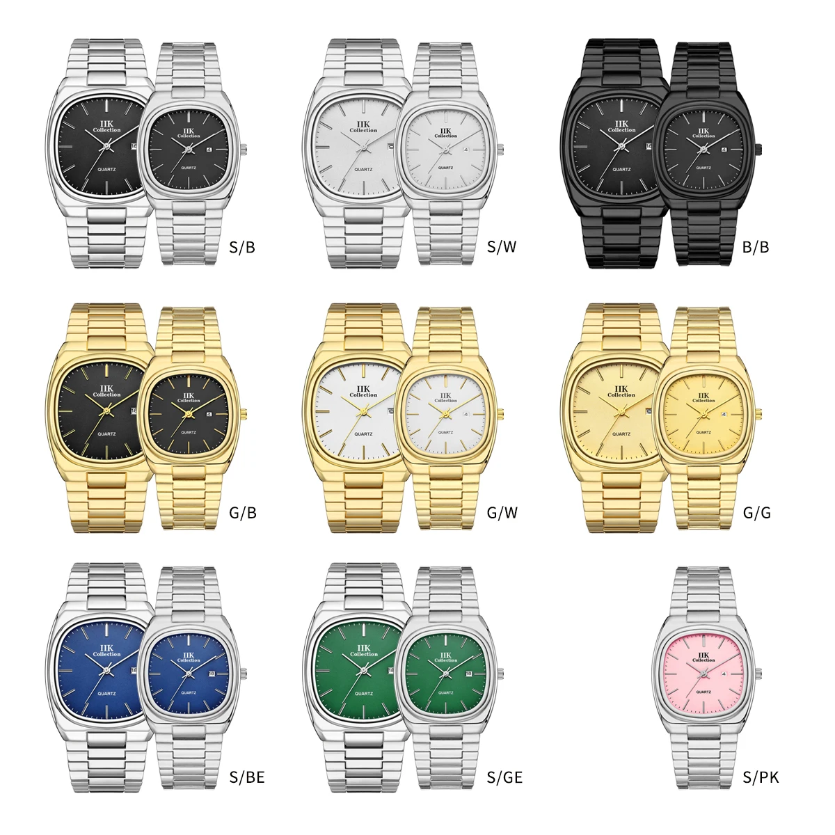 IIK 1388 Couple Watches Alloy Waterproof Calendar Luxurious Men Watches Quartz Lady Watch