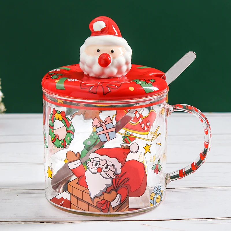 christmas high borosilicate glass mugs tableware drinking tea glass mug handle heat resistance glass coffee mug