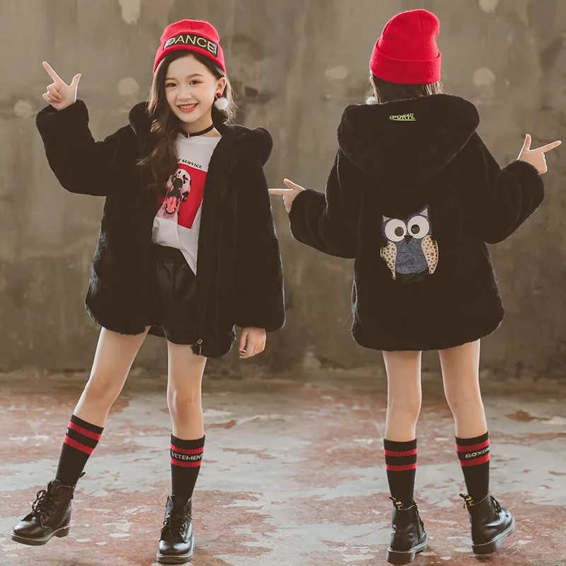 Winter Warm Kids Jacket Hooded Fur Girls Coats Cartoon Cotton Children Outerwear Thick Windproof Teenage Clothing Windbreaker