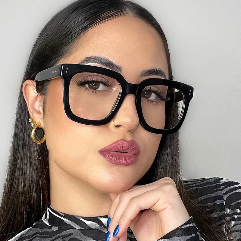 2024 Trendy Leopard Gray TR90 Anti Blue Light Eyeglasses Optical Square Rivets Glasses Sexy Ladies Designer Prescription Eyewear