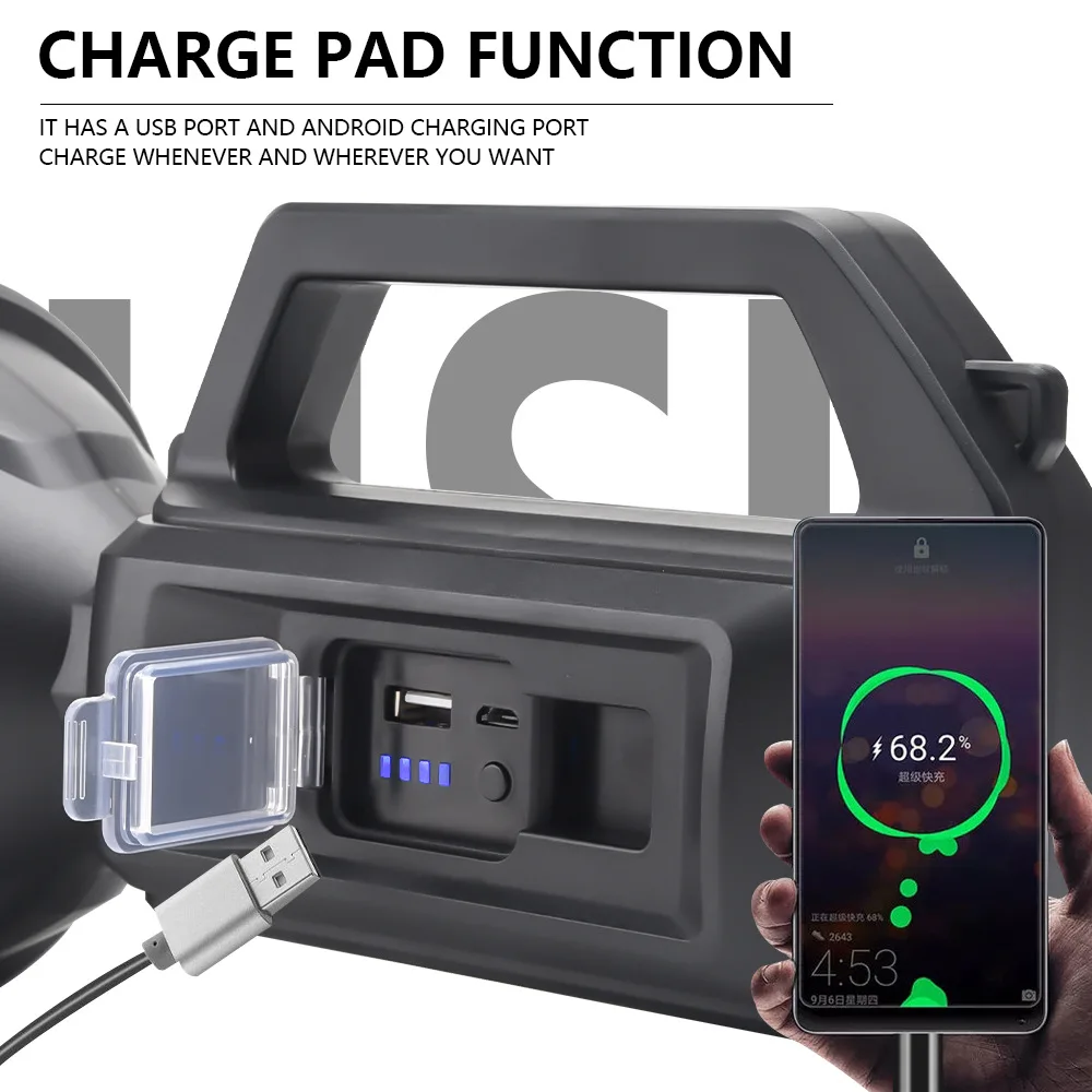 Multi-function P50 strong light searchlight P70 flashlight long-range USB charging power display Earthquake Emergency Lighting