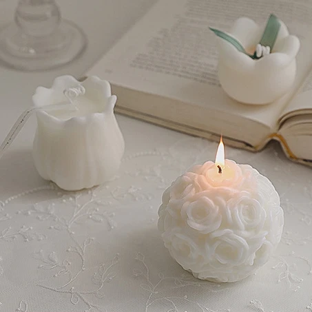 Hot Selling White Flower Shaped Candles Tulip Rose Ball Hydrangea Onion Candles Scented Candles