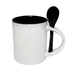 Wholesale 11oz Sublimation Blank Inner Color White Coffee Mug With Spoon
