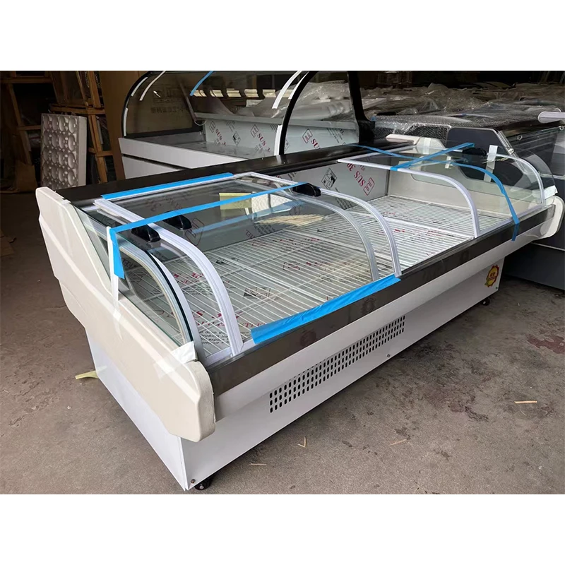 Restaurant Supermarket Refrigeration Equipment Fresh Meat Display Glass Door Chiller Freezer