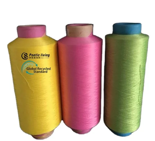 recycled stretch high quality semi dull dope dyed DTY regenerated polyester yarn