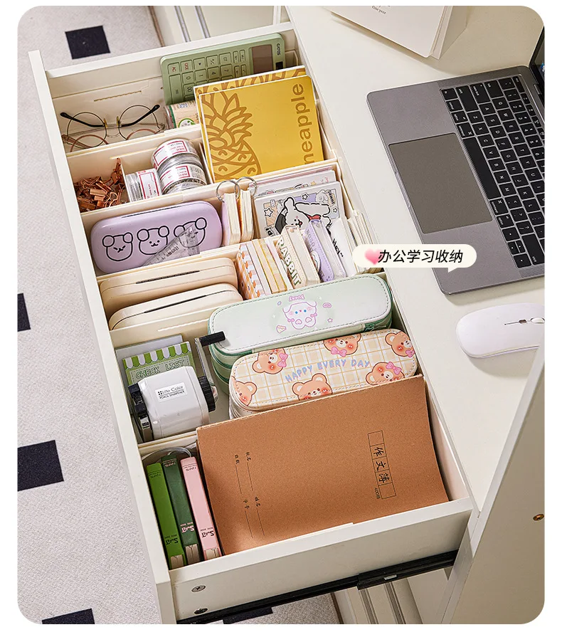 Plastic Storage Boxes Multifunctional Retractable Practical Storage Container with Movable Partition