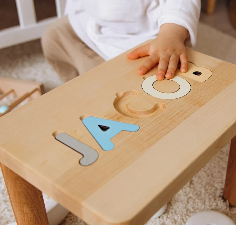 W427 Wooden Name Puzzle Stool Toddler Step Stool