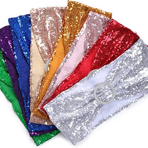All Around Sequin Chair Sashes with Bows Stretchy Spandex Decorative Shiny Sparkly Sash Band for Banquet Chair Cover