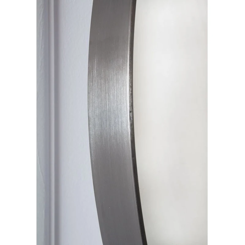 
Round decorative grey metal framed wall mirror with recessed design 