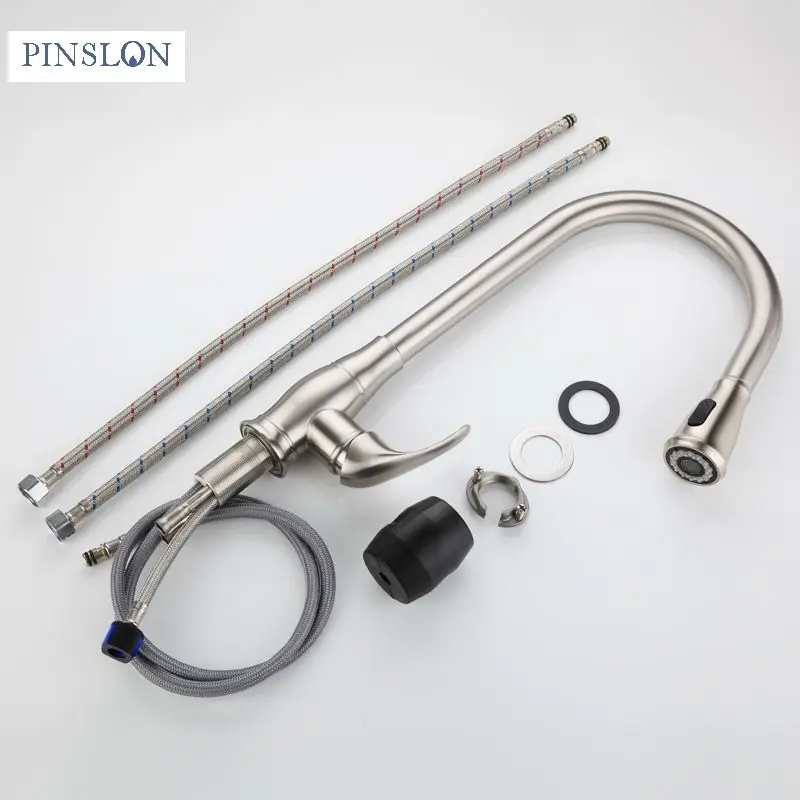 2023 Commercial Kitchen Faucet Pull Down Dual Sprayer Nozzle Mixer Water Taps Kitchen Sink Faucet with Pull Out Sprayer