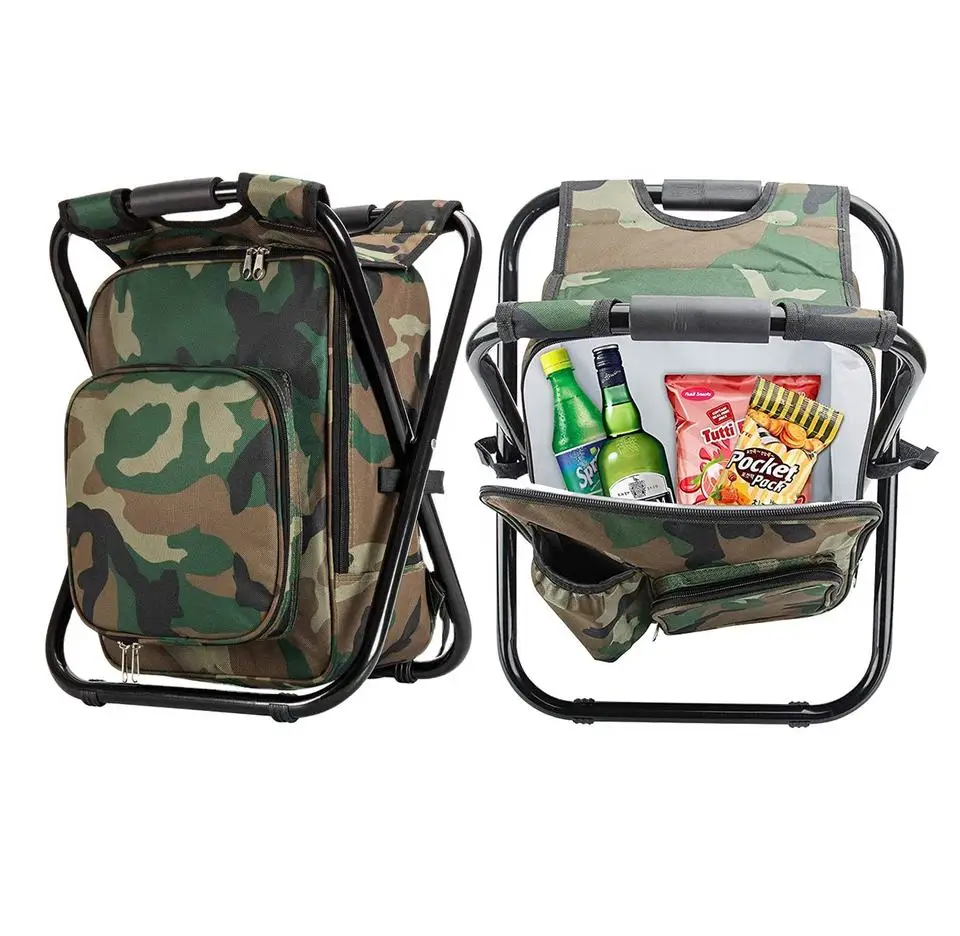New Foldable Portable Camping Cooler Backpack with Chair Multi-purpose Backpack Cooler Bag Insulated Fishing Cooler Backpack Bag
