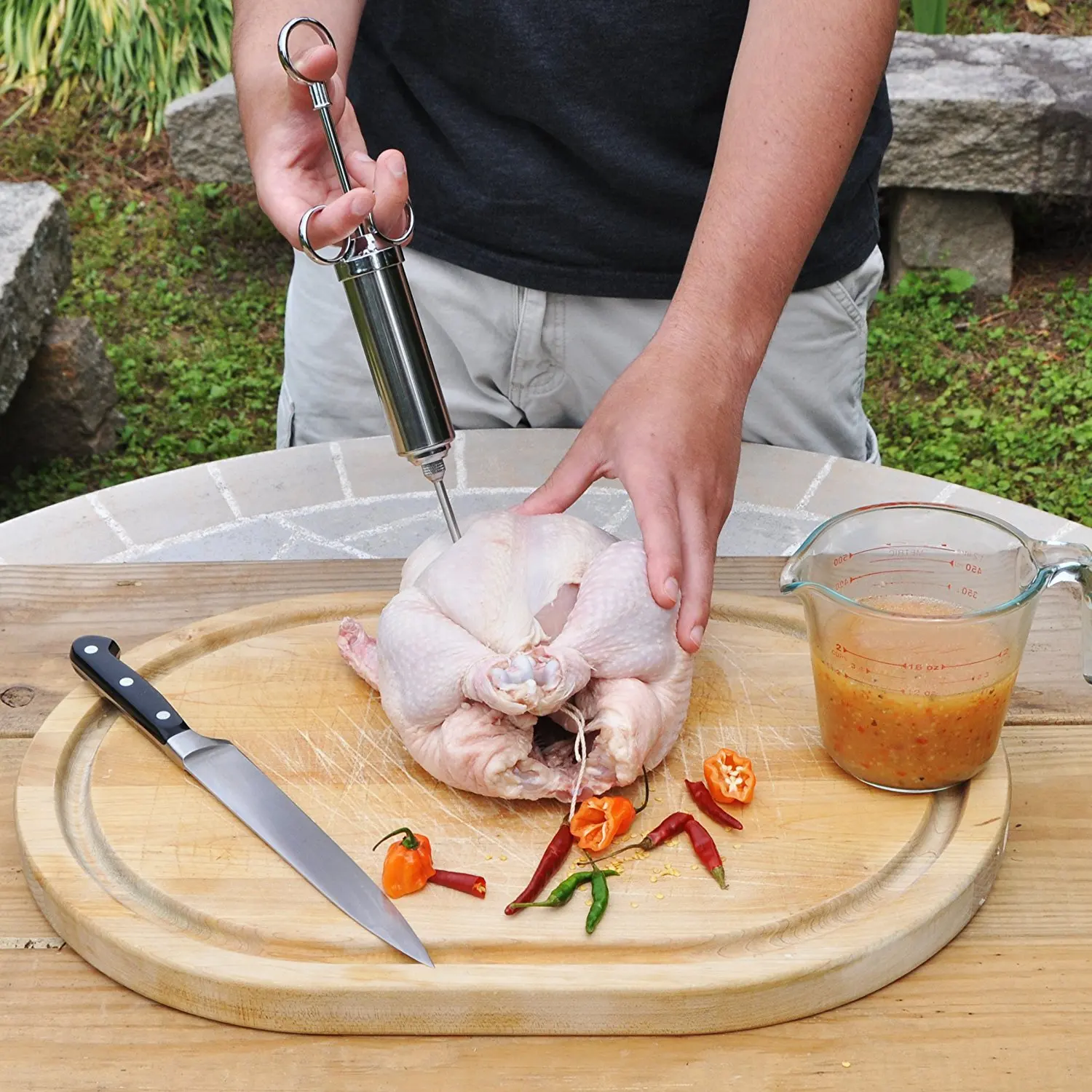 Amazon Hot Selling 2oz Syringe with 3 Needles 304 Stainless Steel Meat Marinade Injector syringe with Meat claws  for BBQ Grill