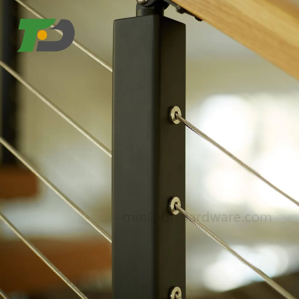 DF low price bridge steel railing design wire rope fittings side mounted cable stair case deck  railing system