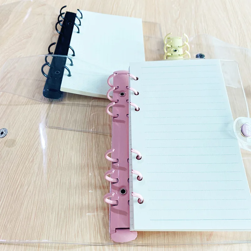 Wholesale Custom Binder Notebook Plastic PVC 6 Ring Money Binder Organizer Spiral Notebook Clear Cover Loose Leaf A5 A6 Binder