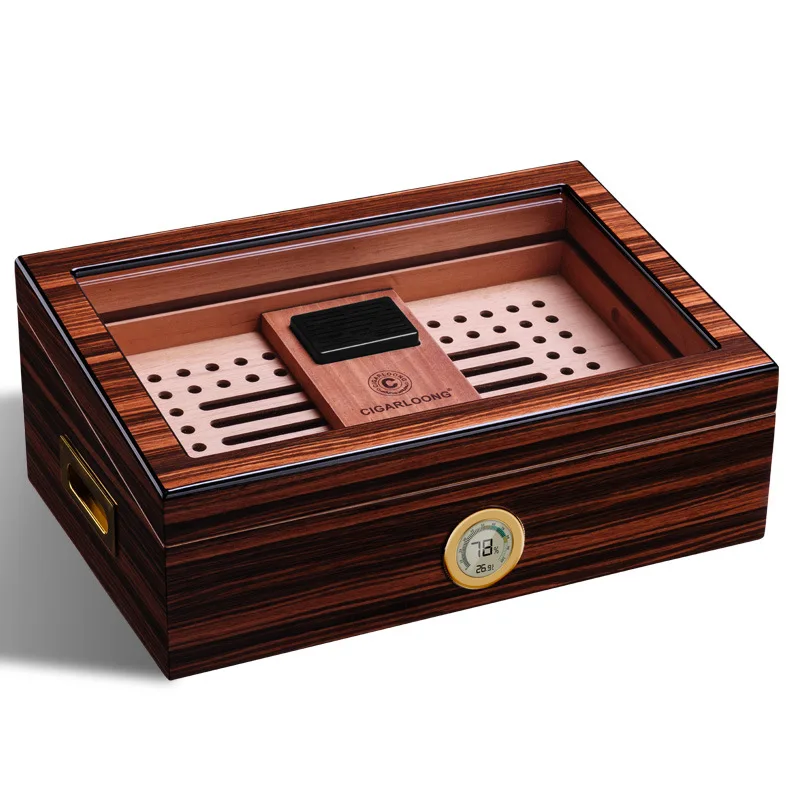 Premium Handmade Wooden Cigar Humidor Desktop Cigar Storage Box Glass Top Cigar Humidors