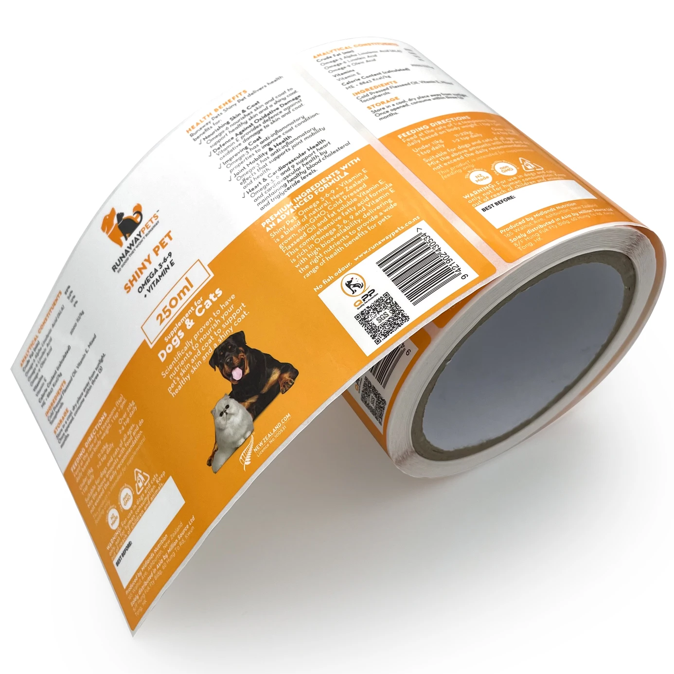 Printing Cats & Dogs Supplement Food Canned Labels Customized Plastic Bottle Pet Food Labels