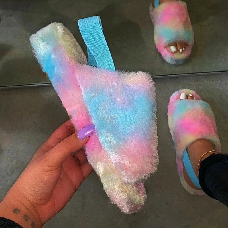 2020 New Design Antiskid Slippers Thick Bottom Tie Dye Leopard Solid Plush Slippers Elastic Belt Plush Slippers