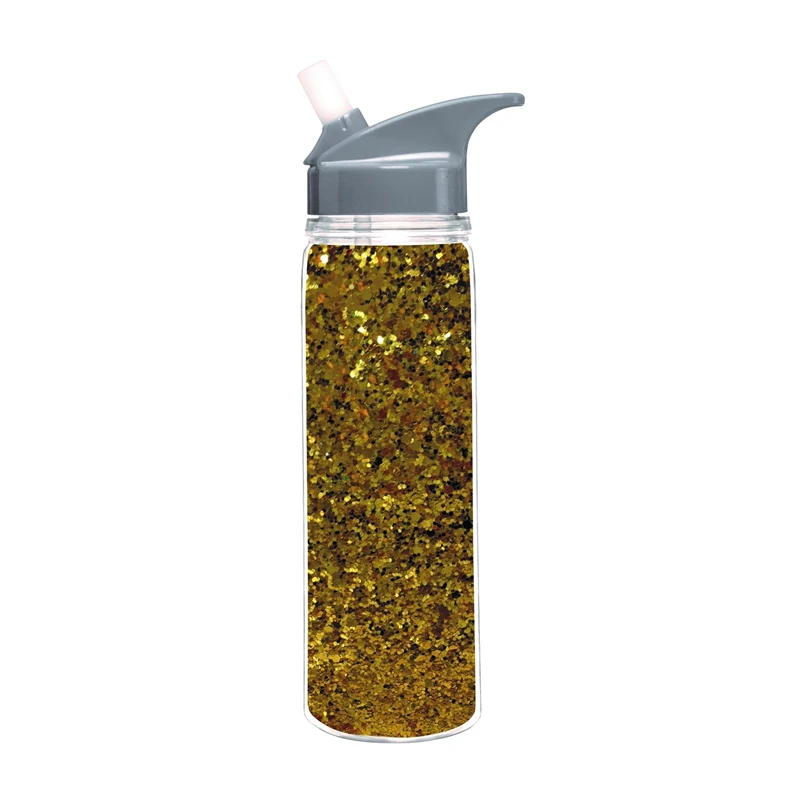 Hot sale glitter double wall clear plastic sports water bottle with straw