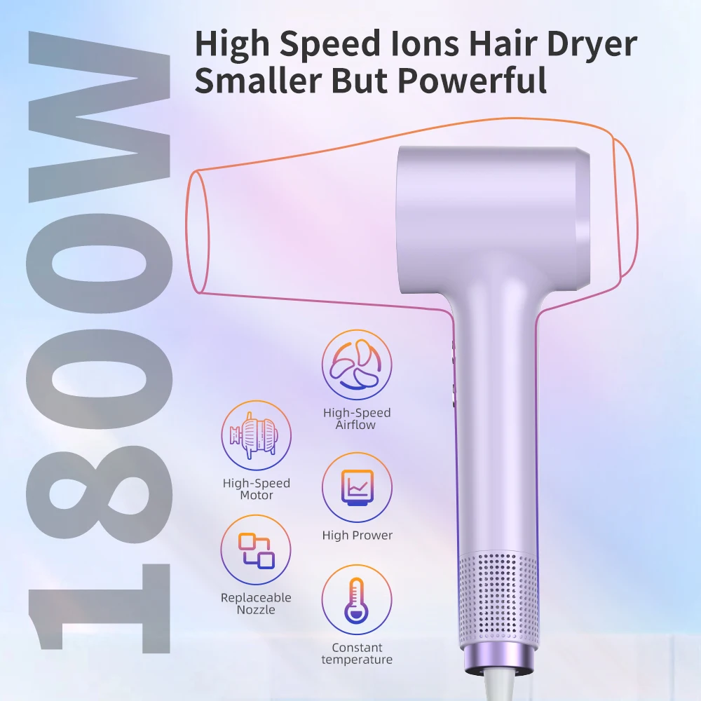Portable 5 In 1 Original Small Hair Brush Blow Dryer 1800W Hand High-Speed Brushless Motor Hair Dryer with Comb