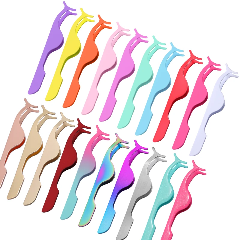 Custom logo stainless steel Lashes Applicator Tweezers Bulk Magnetic Lash Tweezers packaging False Eyelash Tweezers