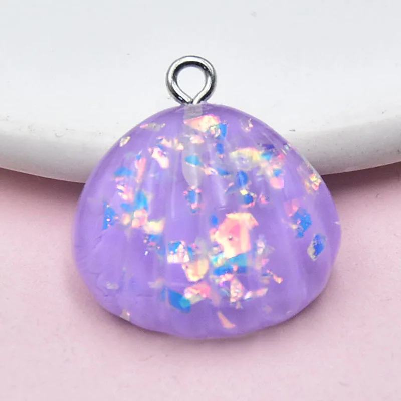 Resin Flat Back Shells Glitter Ocean Seashell Charms Pendants Flatback Buttons Embellishments for DlY Necklace Jewelry Making