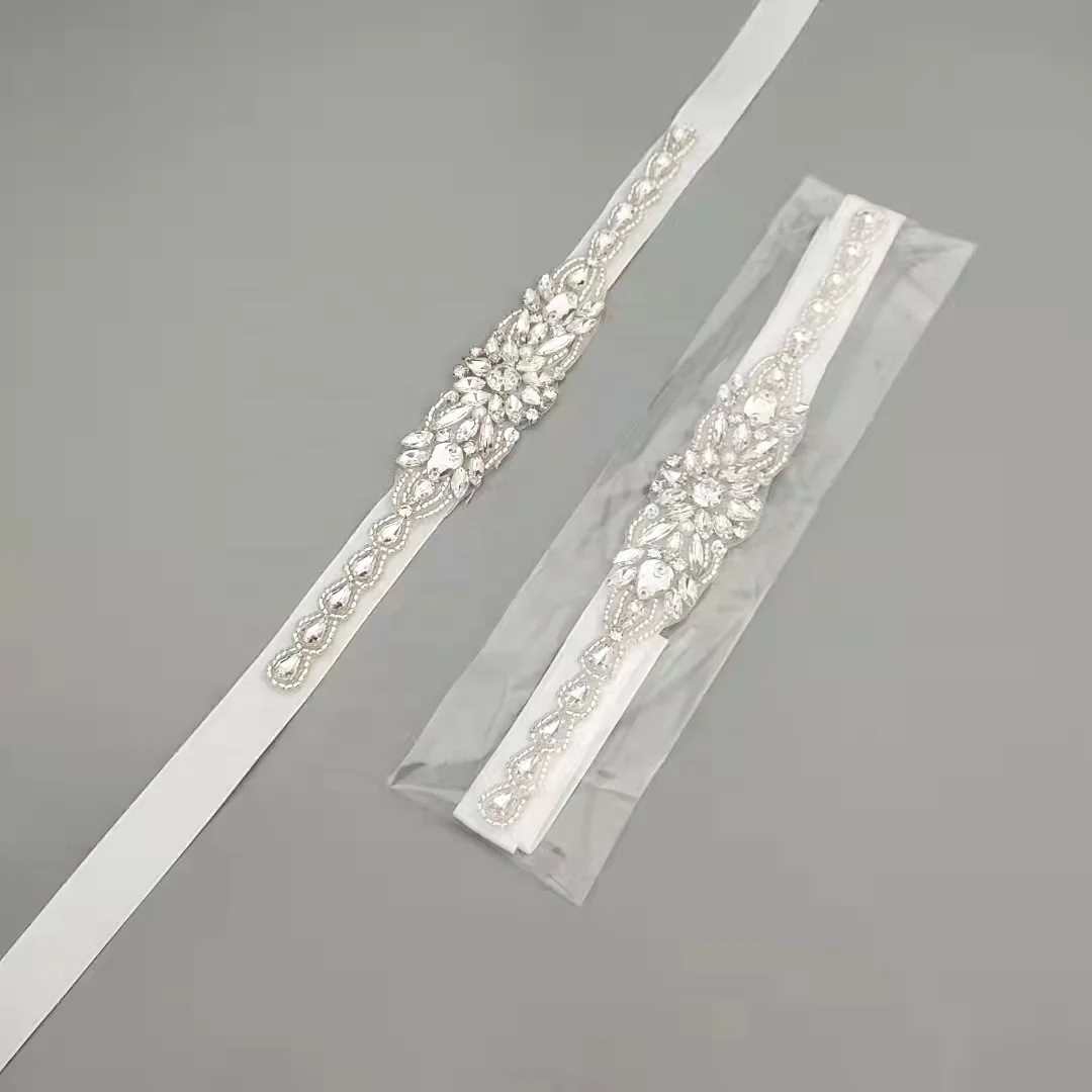 Handmade Kids Small Vintage Wedding Bridal Sash Belt,Iron On Rhinestone Crystal Applique Sash Belt