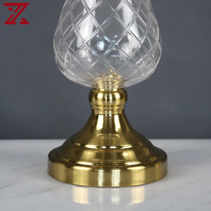 Wholesale flower vase centerpiece transparent glass flower vase with bronze metal base for table decorative