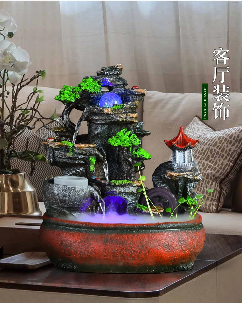 Rockery, flowing fountain, water wheel, feng shui wheel, opening gift, gift, office, living room, wealth creation ornament