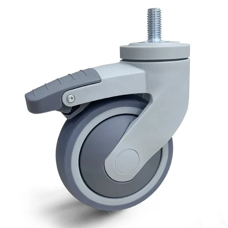 Factory Direct twin-wheels threaded stem medical grade caster wheels 4 Inch 100mm TPR medical casters china medical bed castor