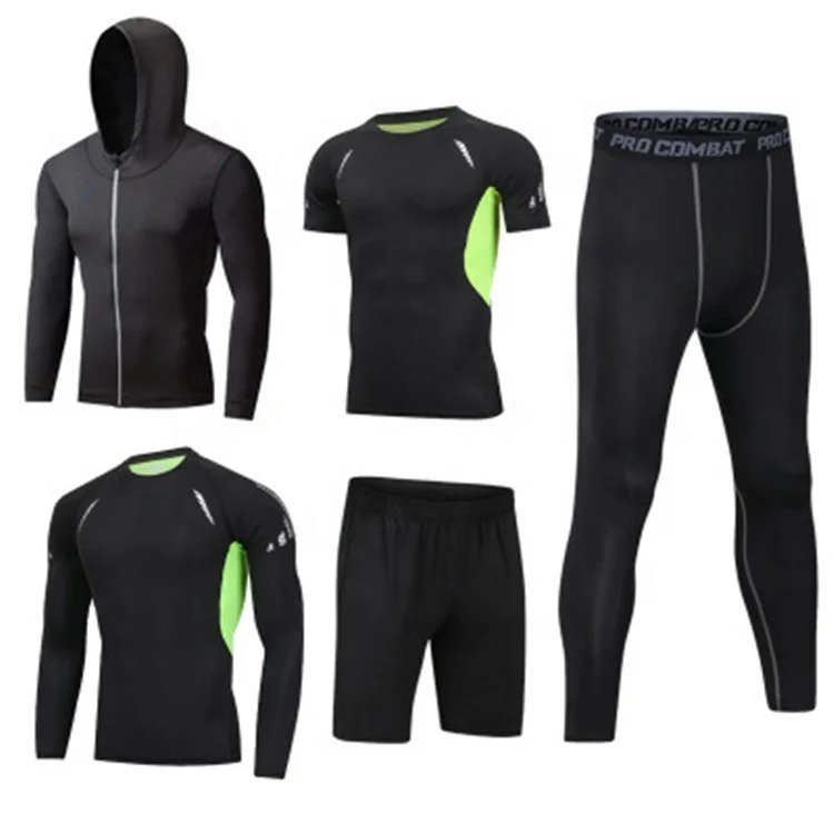 
Wholesale Men 5 pieces Sport Clothing Quick Dry Long Sleeve Gym Fitness Set Custom Design Your Own Clothing 