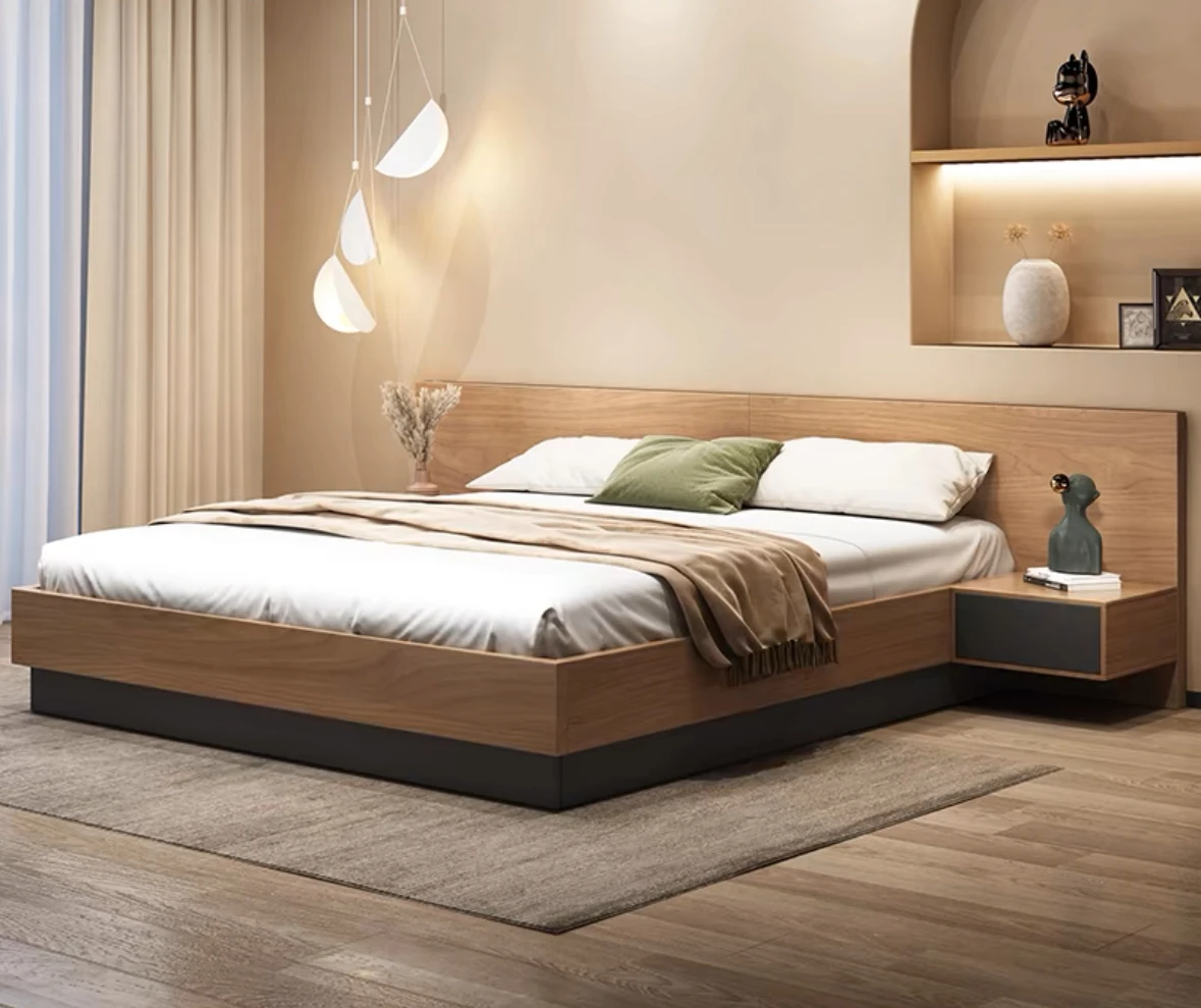 Japanese-style tatami simple wood bed frame modern minimalist king size wooden queen bed frame