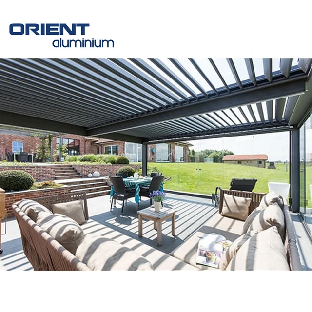 Waterproof Outdoor Blinds Shade Pergola with LED Blinds Factory Modern Aluminum Louvered Roof Pergola