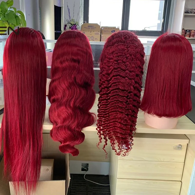 Cherry Red Lace Front Human Hair Wigs with Baby Hair Brazilian Real 13x4 Red Body Wave Lace Front Wigs Baby Hair Bleached Knots